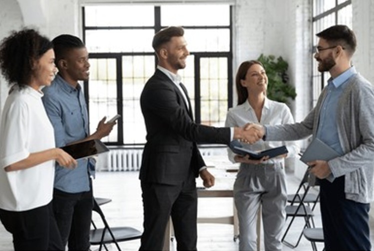 Men networking at social event